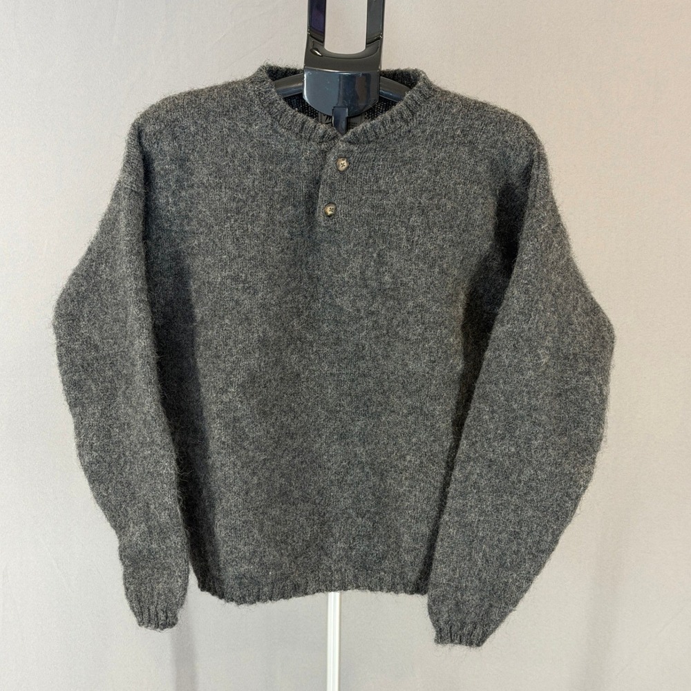 Woolrich Sweater Mens Large Gray Wool Blend Henley Pullover Made in USA